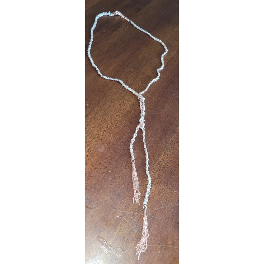 BCBG Necklace Gold Rose and Suede Bolo Style Metal Tassel‎ Extender